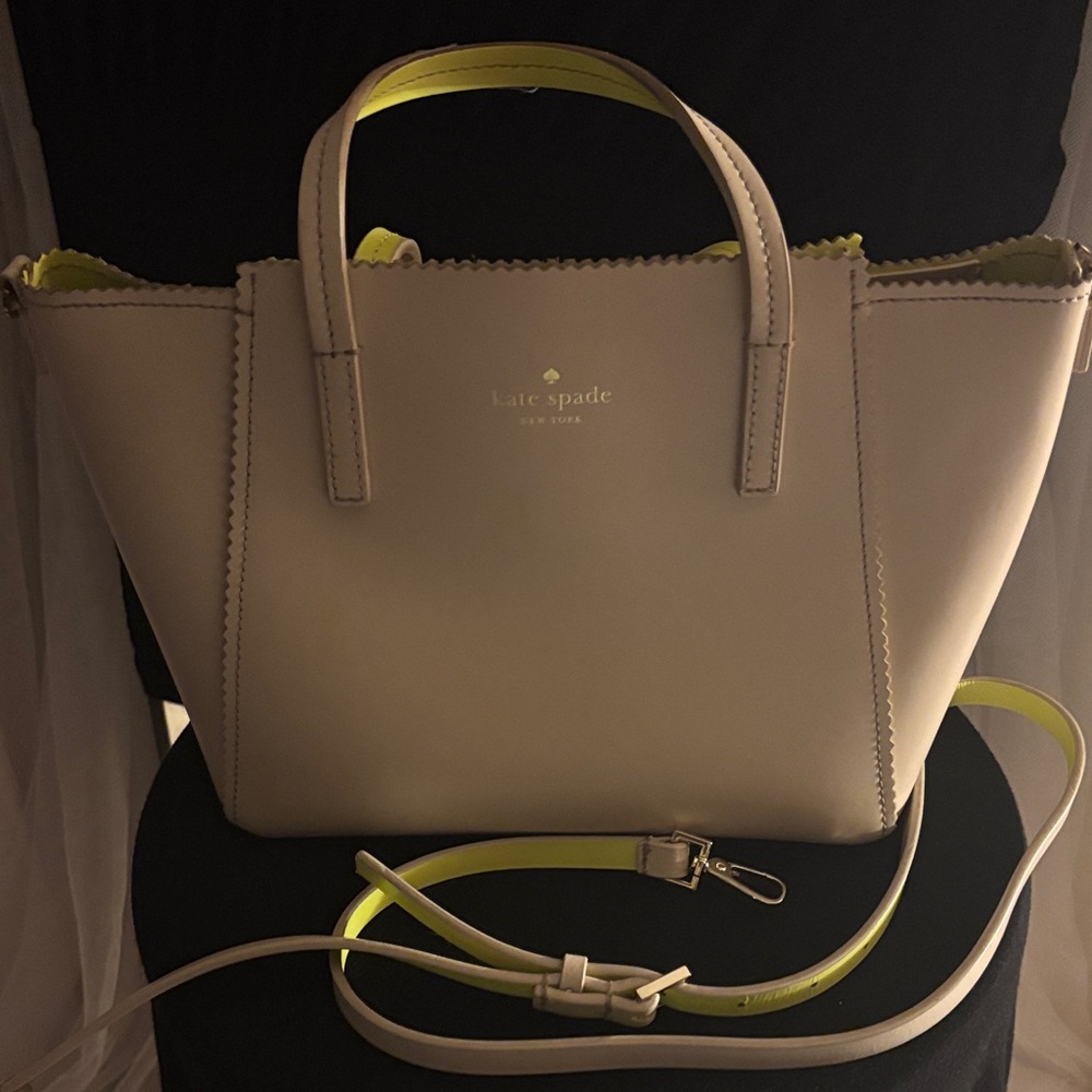 Kate Spade Cream Satchel with Lime Accents